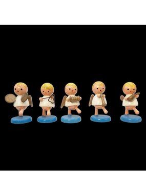 Vintage Goula Spain Wood Angel Orchestra Set 5 Erzgebirge Style Christmas MCM